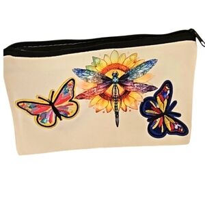 Hand Crafted canvas makeup bag pencil case iron transfer embroidery butterfly
